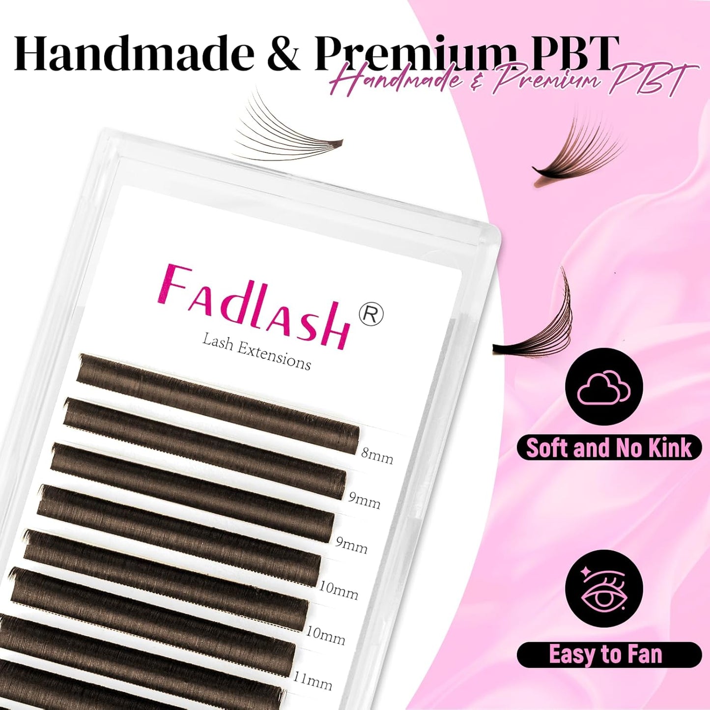 FADLASH Colored Lash Extensions Dark Brown Lash Extension Easy Fan Volume Lashes C/D Curl Volume Eyelash Extensions 0.07 Self Fanning Eyelash Extension Supplies (Dark Brown-0.07D, 8-14mm)