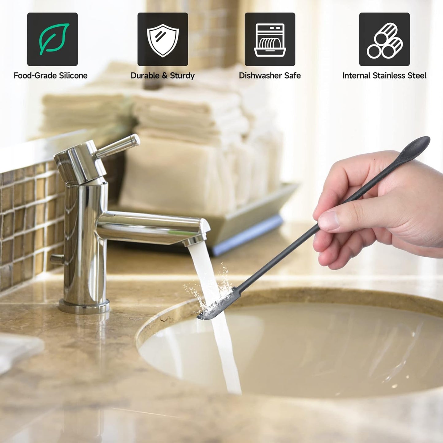 Mini Spatula Silicone Spatula Set - 4pcs Small Makeup Scrapers for Cosmetics, Reusable Beauty Tiny Tools, Thin Jar Scraper, Get the Last of the Makeup Out of the Bottle(Black)