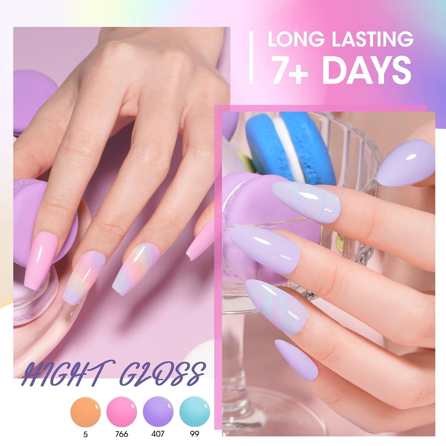 Gellen Pastel Regular Nail Polish Non Gel, Fast Air Drying Spring Summer Nail Polish No UV Light Needed Macaron 6 Colors Nude Pink Purple Blue Green Yellow Set for Women Manicure Home Salon, Hema Free