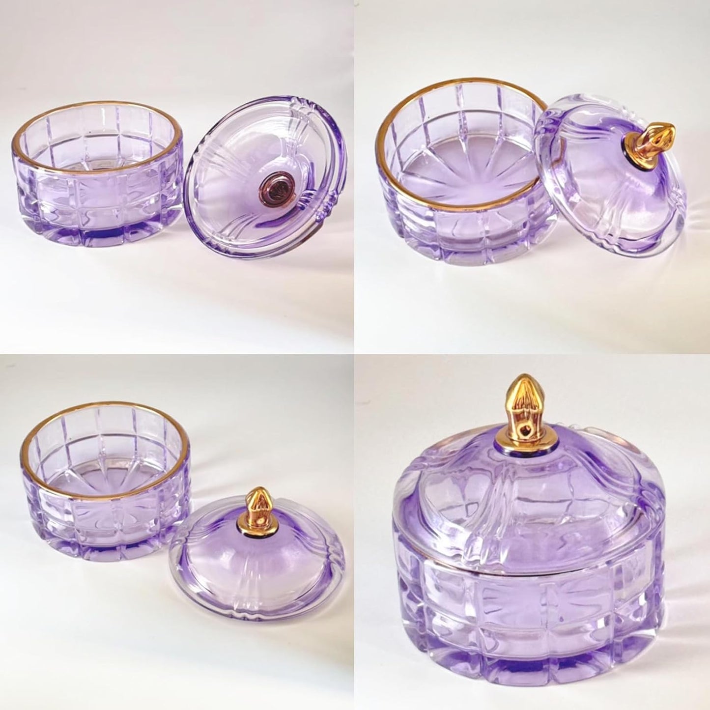 Body Powder Puff and Container - Glass Dusting Powder Container with 2 Soft Puffs Vintage Powder Puff Case for Women & Girls (3.94x3.94x3.94 H in) - GRB011-Purple