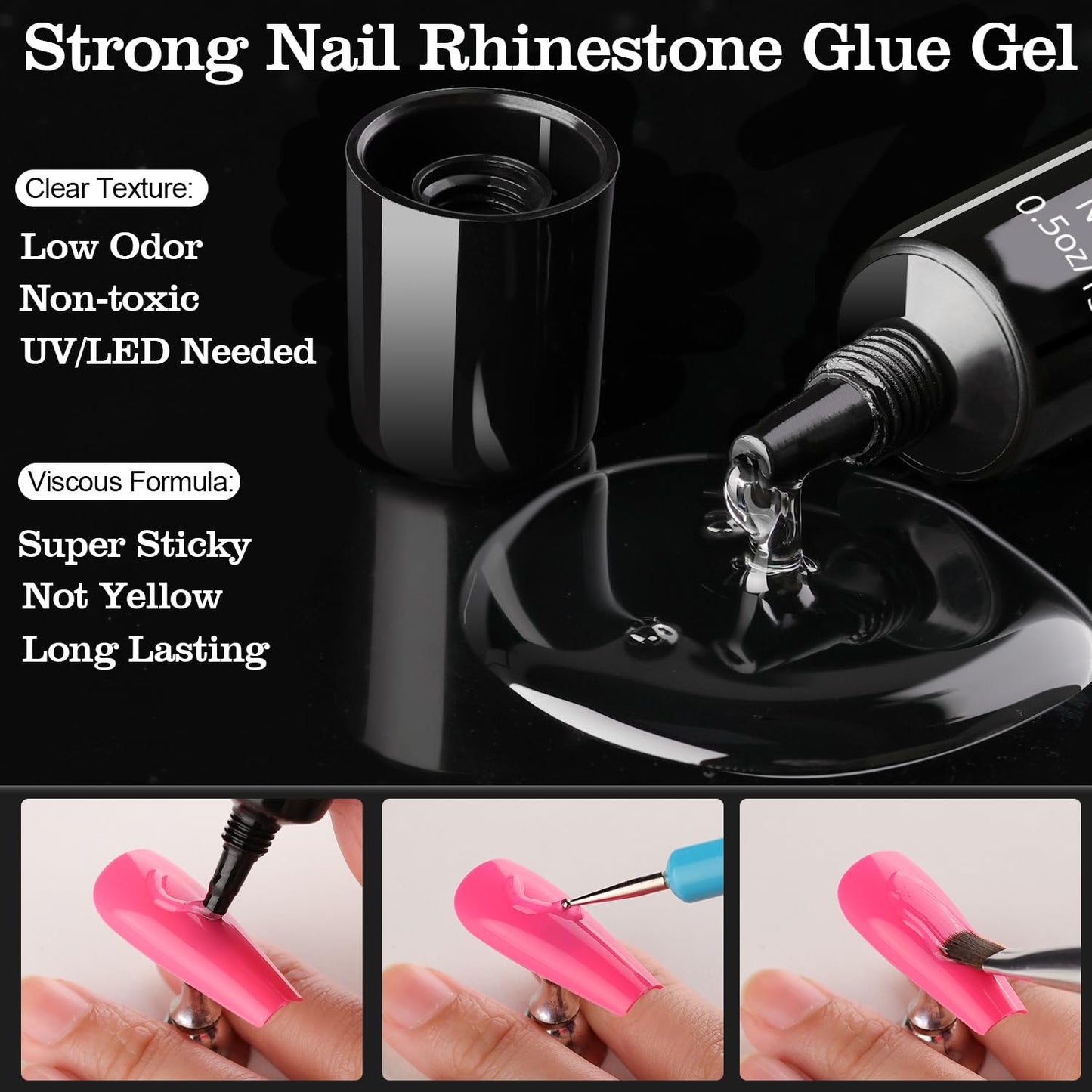 Rhinestones for Nails, Manicure Kit with Nail Rhinestone Glue Gel, Multi Size Flat Back Glass Crystal AB + Mixed Color Iridescent Gemstones & Gem Glue (UV/LED Needed) with Dotting Tools