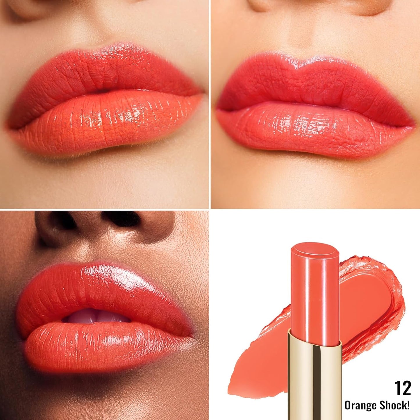 Oulac Moisturizing Shine Orange Red Lipstick for Women - 2 in 1 Orange Red Glossy Tinted Lip Balm, Hydrating Winter Lipstick for Dry Lips,Shine Juicy Finish Vegan 2.2g/0.07oz (12)