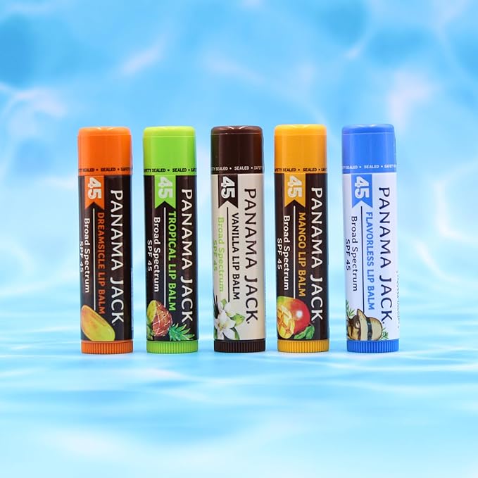 Panama Jack Sunscreen Lip Balm - SPF 45, Broad Spectrum UVA-UVB Sunscreen Protection, Prevents & Soothes Dry, Chapped Lips