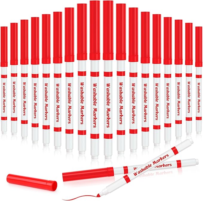 18 Pcs Line Washable Markers Bulk Red Fine Tip Markers Set Coloring Thin Tip Drawing Washable Pen for Kids Art School Classroom Back to School Gender Reveal Party Supplies, Ages 6+
