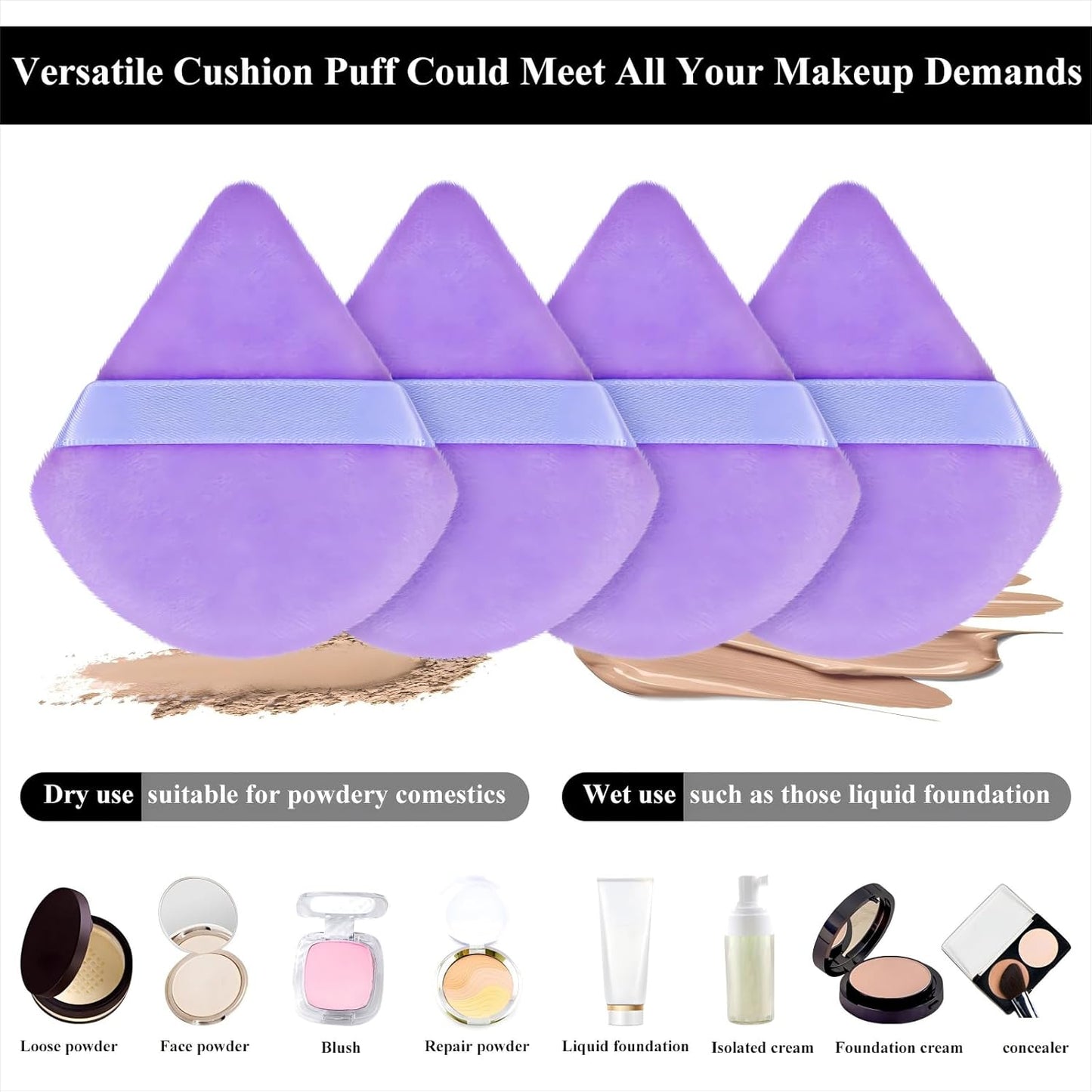 Maitys 12 Pieces Powder Puff Triangle Face Makeup Cosmetic for Loose Powder Soft Body Washable Reusable Foundation Sponge Mineral Wet Dry Makeup Tool for Women(Small,Purple)