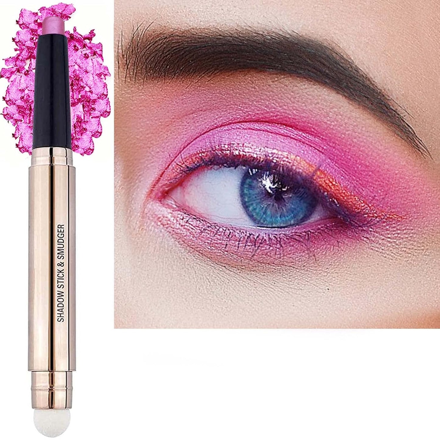Pink Eyeshadow Stick Makeup, Highlighter Matte Cream Eye Shadow Pencil, Waterproof Hypoallergenic Long Lasting Crayon, Glitter Primer Palette Shimmer Eyeliner Pen wiht Soft Brush