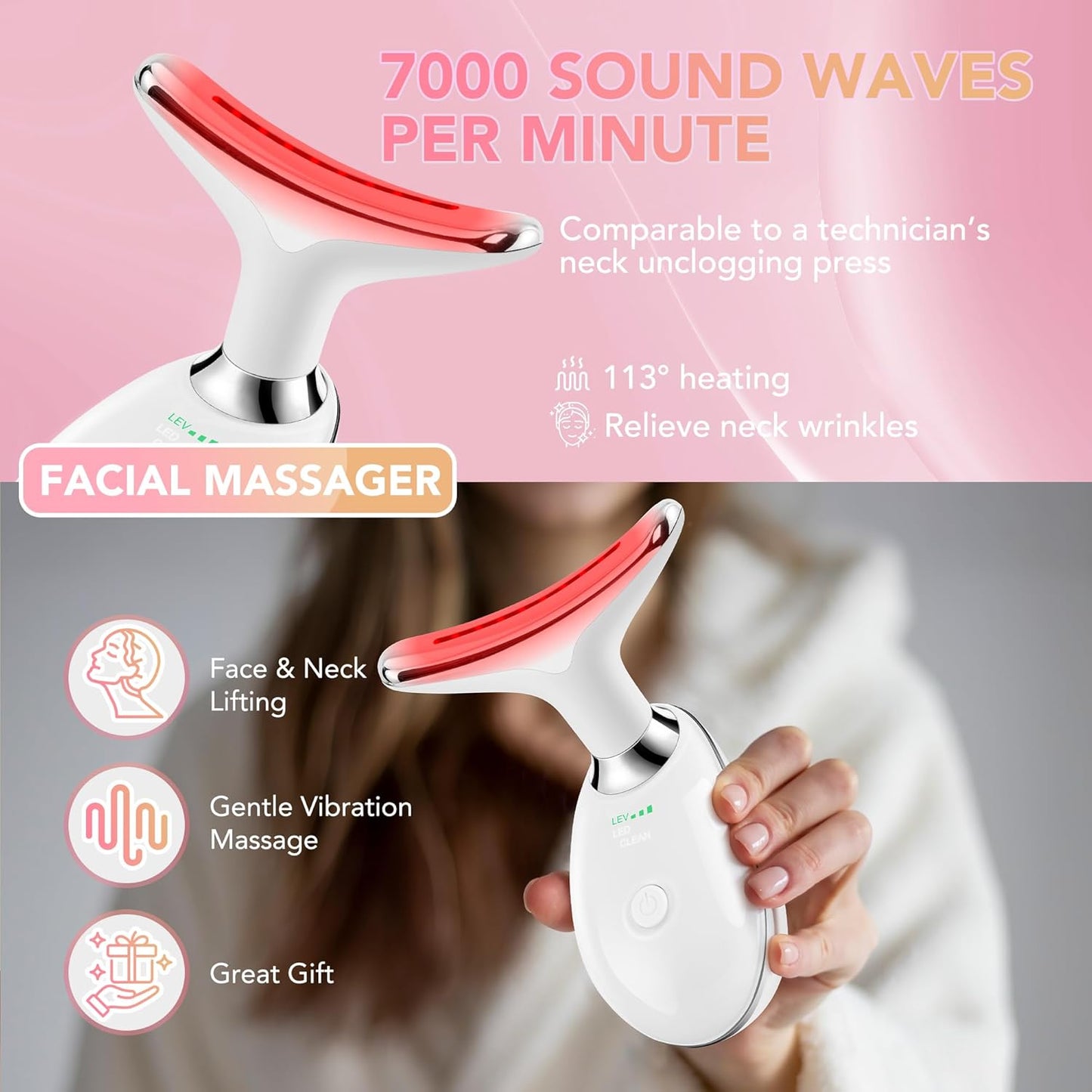 Red-Light-Therapy-for-Face, Facial Massager Wand with 7 Color - Birthday, Christmas, Mothers Day, Valentines Day, Self Care Gifts for Her Women Mom Best Friend Wife Teacher (White)