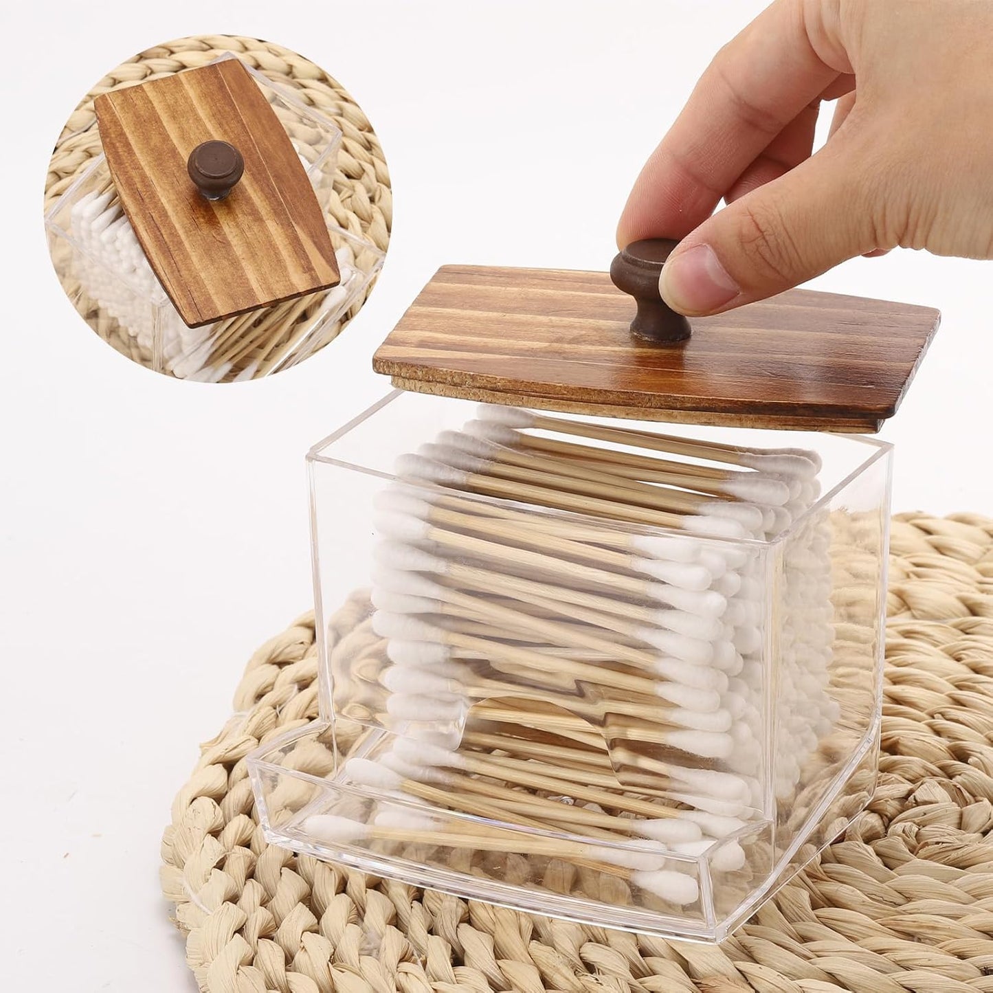 Tbestmax 10oz Qtip Holder Dispenser Big Clear Bathroom Container for Cotton Ball, Cotton Swabs, Floss - Bathroom Organizer Accessories for Storage