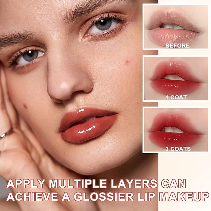 Lip Balm Slick Click, Honey Melting Lip Glow Oil, Moisturizing and Long-lasting Lip Plumper, Non Sticky Lipstick with Coconut Oil (06 Cherry)