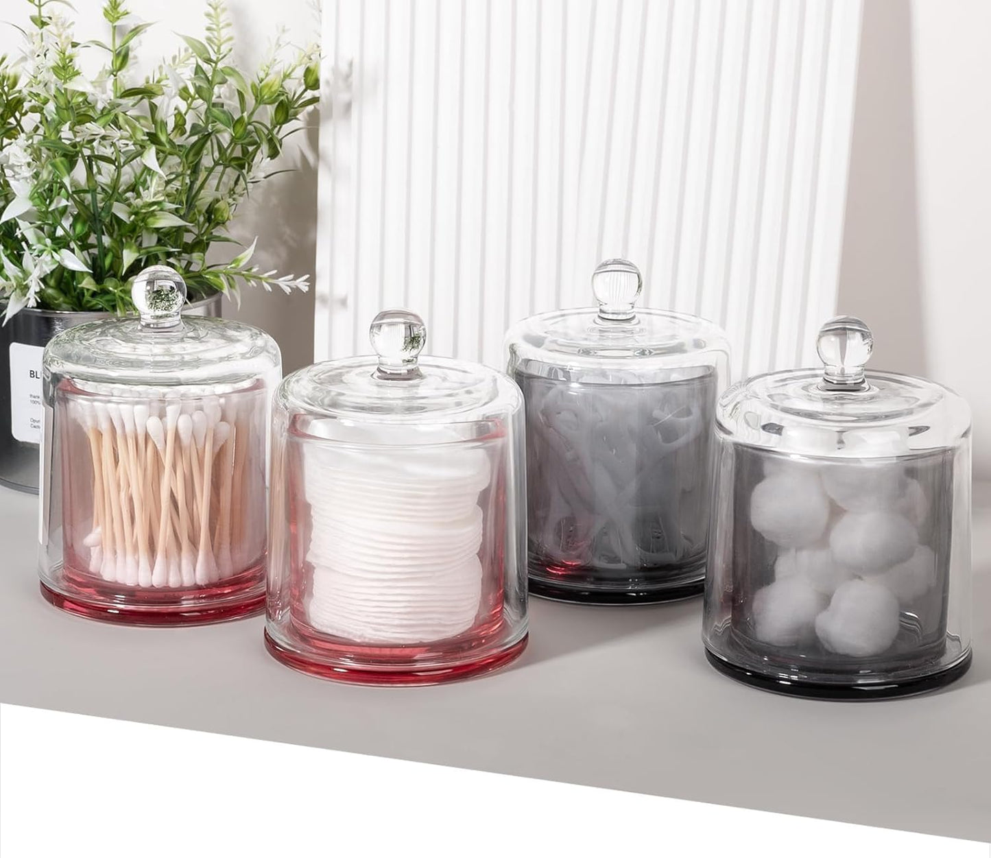 rejomiik 2 Pack Qtip Holder Thick Glass Apothecary Jars with Lid for Bathroom Accessories Vanity Organizers and Makeup Storage for Cotton Ball, Swabs, Makeup Sponges, Candy, Jewelry, Grey