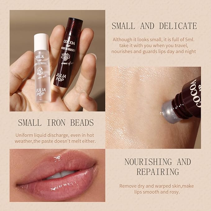 Lip Oil, Lip Balm Set Lasting Moisturizing and Care of your Lips, Lip Sleeping Mask Cracked Dry Lips Moisturize, Coco for Day and Milk for Night（Pack of 2）