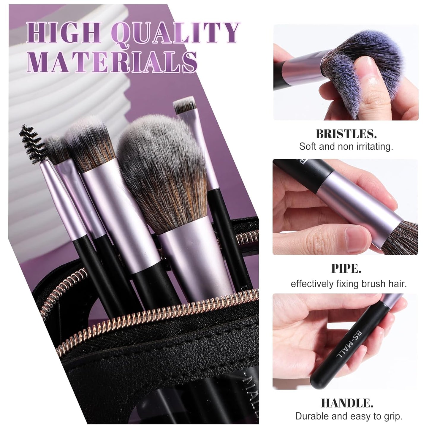 BS-MALL 14 Pcs Makeup Brushes Set with 1 Pcs Makeup Sponge – Essential Foundation Powder Concealers, Eye Shadows, Blush Makeup Brushes with Travel Makeup Case (Purple)