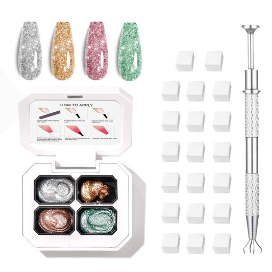 Finger Secret 4 Colors Ombre Gel Nail Polish,Glitter Ombre Pigment Palette Pat Patting Gel with 20Pcs Nail Sponges for Nail Painting Gel Nail Art in Salon or Home Use (k5)