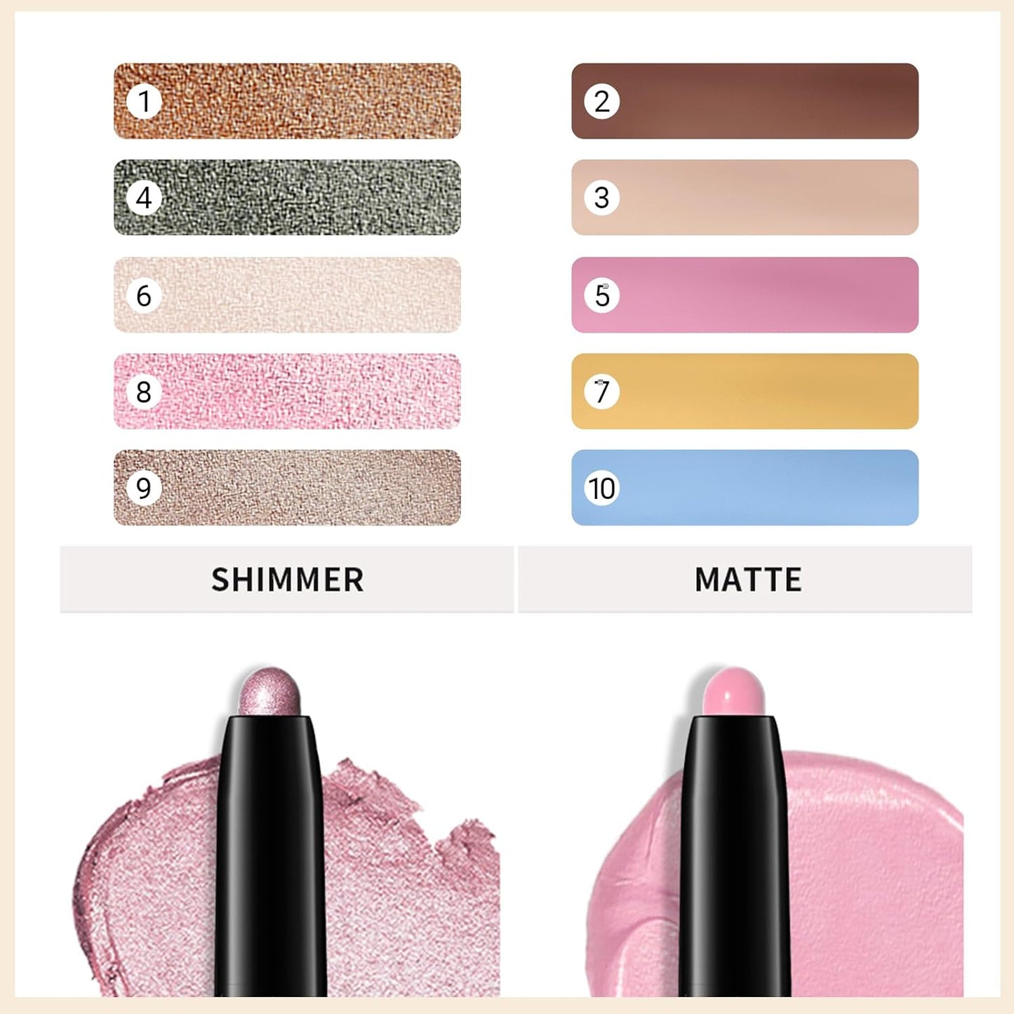 Erinde Waterproof Eyeshadow Stick, Cream Eye Shadow Stick, Long-Lasting, Crease-Proof, Cream to Powder Buildable & Blendable Eye Shadow Pencils Crayon, Vegan & Cruelty-Free, 06 Oyster