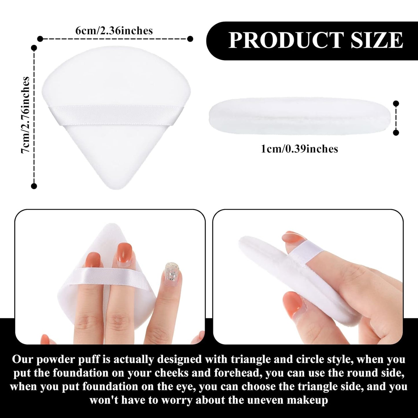 Maitys 12 Pieces Powder Puff Triangle Face Makeup Cosmetic for Loose Powder Soft Body Washable Reusable Foundation Sponge Mineral Wet Dry Makeup Tool for Women(Small,Black, White, Pink)