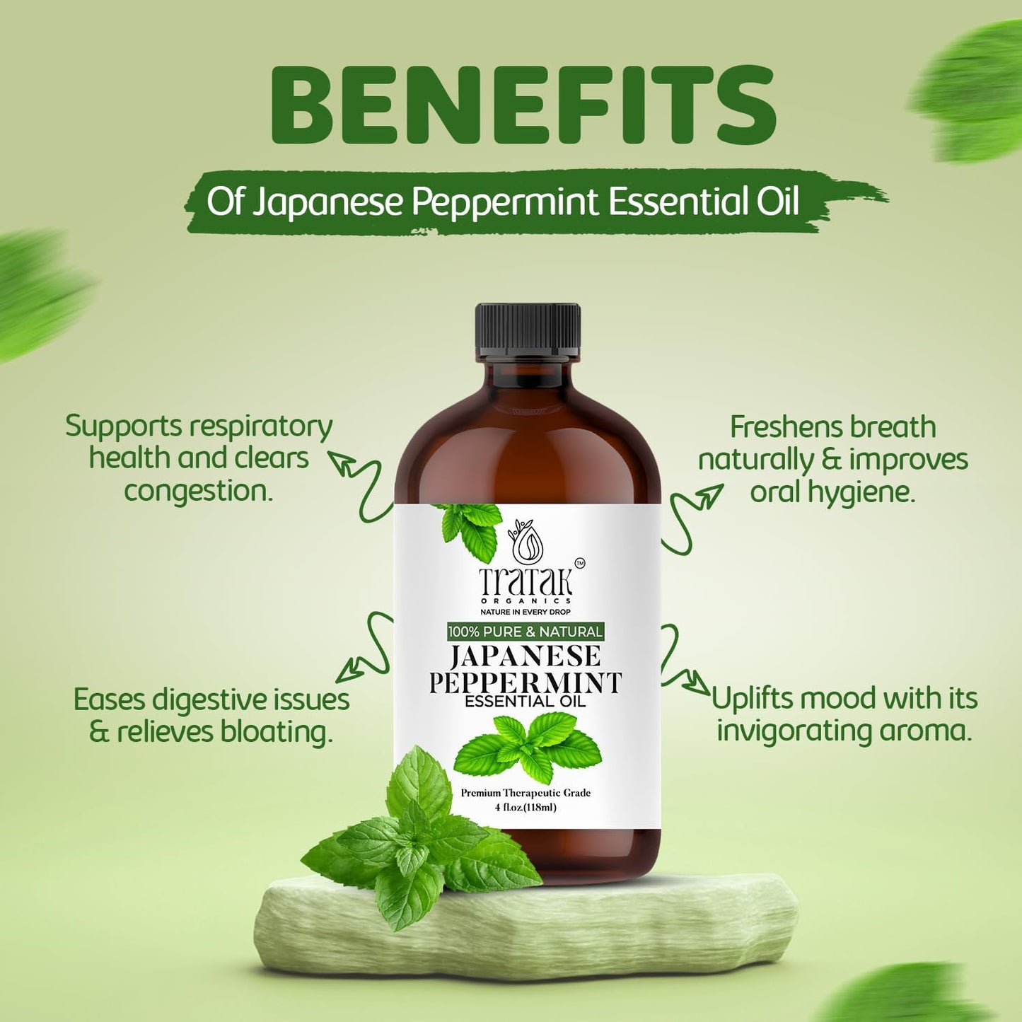 Peppermint Essential Oil - 100% Pure and Natural Oil with Premium Glass Dropper - Undiluted Essential Oil for Aromatherapy, Diffuser, Hair Care, Skin Massage and DIY's | 4 fl oz (Pack of 2)