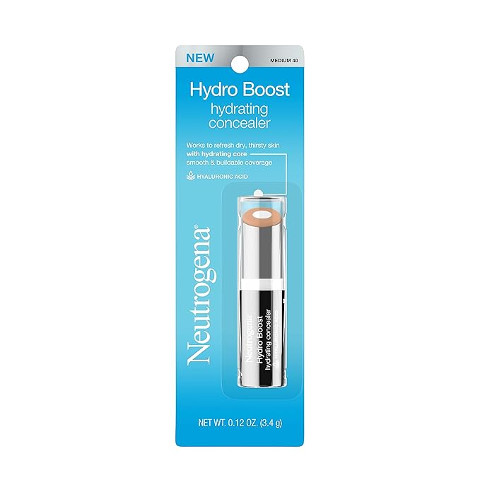 Neutrogena Hydro Boost Hydrating Concealer Stick for Dry Skin, Oil-Free, Lightweight, Non-Greasy and Non-Comedogenic Cover-Up Makeup with Hyaluronic Acid, 40 Medium, 0.12 Oz