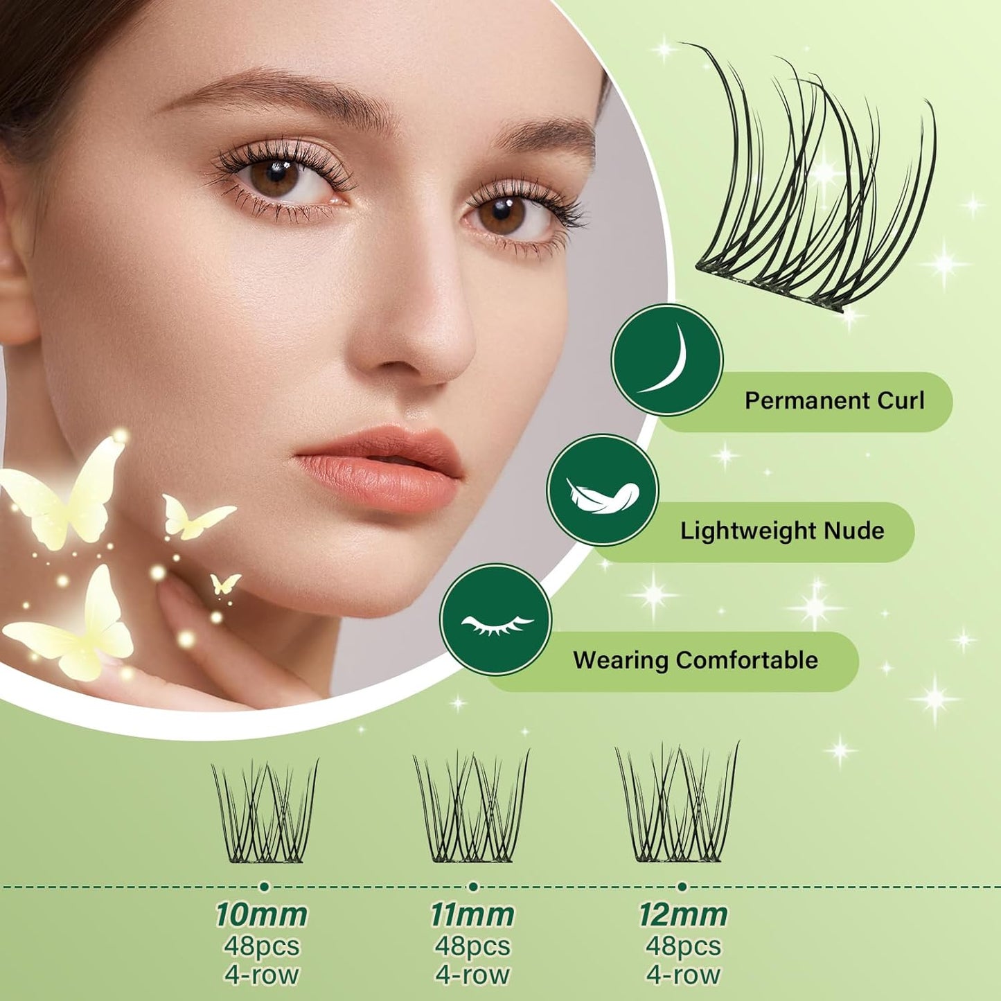 KEYYOU Natural Lash Clusters Kit 144Pcs DIY Lash Extension Kit Wispy Eyelash Extensions Kit D Curl 10-12MIX with Bond and Seal and tweezers with Thin Lash Band(KIT-N05-D-10-12MIX)