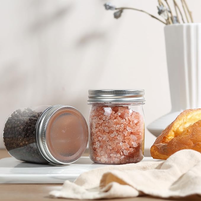 novelinks 8 oz Clear Plastic Jars with Screw-On Lids - BPA-Free Refillable Storage Containers for Slime, Spices, Crafts, Kitchen & Home Organization (16 Pack,Silver)