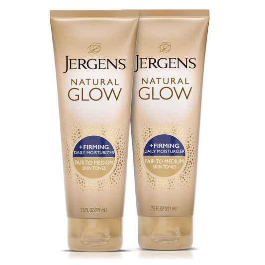 Jergens Natural Glow +Firming Self Tanner Body Lotion, Fair to Medium Skin Tone, Sunless Tanning Moisturizer with Collagen and Elastin. Helps to Visibly Reduce Cellulite, 7.5 Fl Oz (Pack of 2)