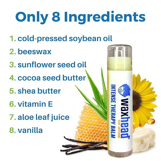 Waxhead Organic Lip Balm Vanilla - Sunburn Relief, Lip Moisturizer for Very Dry Lips, Lip Therapy, Lip Repair for Dry Cracked Lips, Healing Lip Balm for Severely Chapped Lips (4 pack)