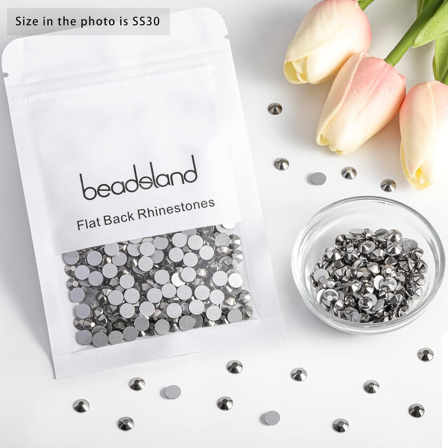 Beadsland 288 Pieces Flat Back Crystal Rhinestones Round Gems,Hematite,SS30,6.3-6.5mm