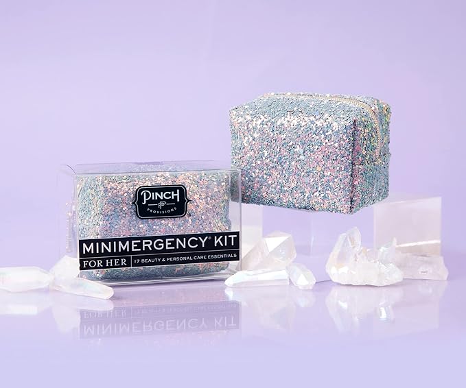 Pinch Provisions Moonstone Glitter Minimergency Kit, includes 17 Travel-Sized Cosmetic Essentials, Convenient for Purses, Emergency Beauty Accessories, Gifts for Holiday’s & Birthday’s
