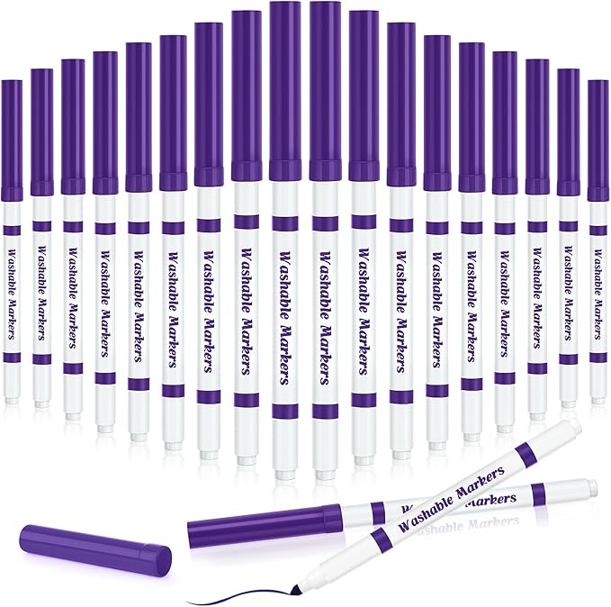 18 Pcs Line Washable Markers Bulk Purple Fine Tip Markers Set Coloring Thin Tip Drawing Washable Pen for Kids Toddler Teacher Art School Classroom Back to School Gender Reveal Party Supplies,Ages 6+