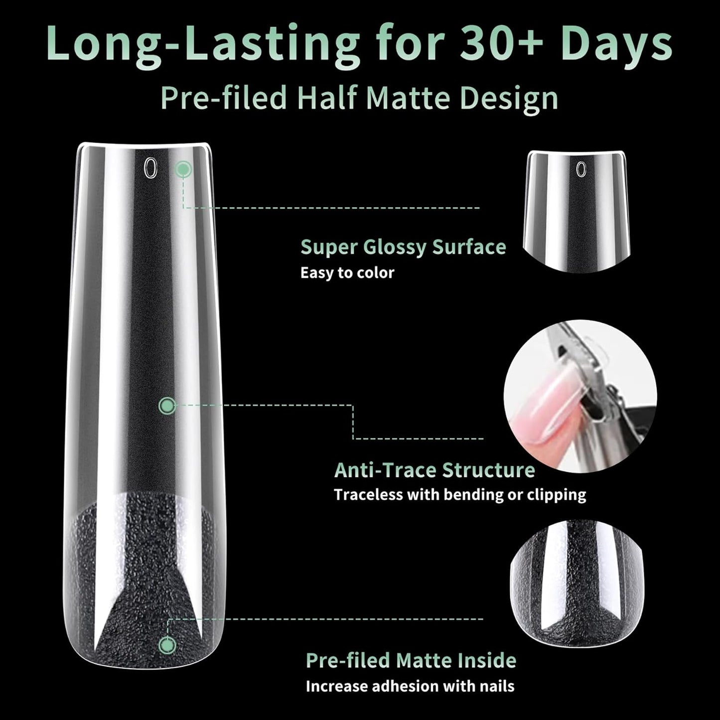 XXL Long Square Nail Tips, 120pcs Acrylic Fake Nails Gel Nail Tips Soft, Full Cover Pre-Shaped Matte Clear Press on Nails for Extension, Diy at Home Manicure 12 Sizes