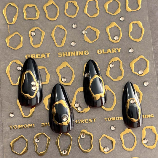 Gold Nail Art Stickers 5D Embossed Self Adhesive Nail Decals Gold Irregularity Nails Sticker with Rhinestone Design Nails Supplies for Women Girls Nail DIY Decoration 1Sheet