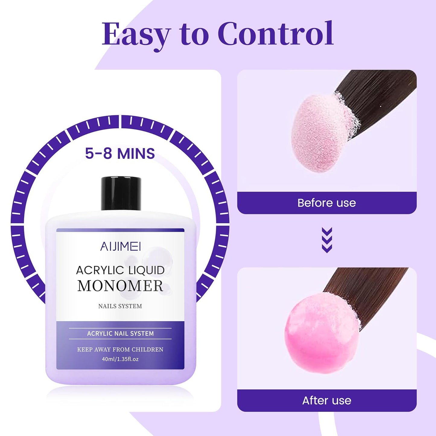 AIJIMEI Acrylic Liquid Monomer for Long Lasting 40ml Acrylic Liquid Professional Nail Art Supplies Suitable for Salon and Home (3pcs)