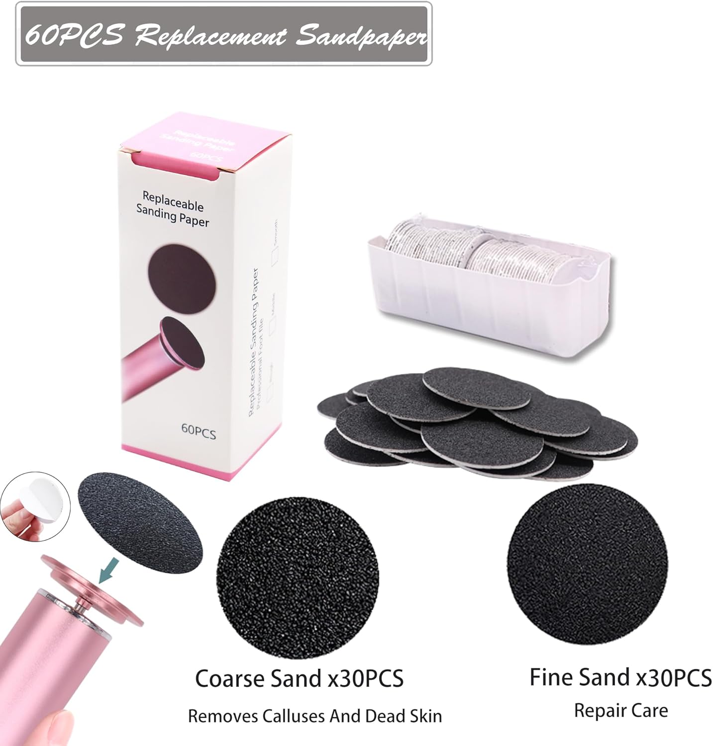 Electric Foot Callus Remover Pink Professional Powerful Foot File Pedicure Grinder Sanders with 60PCS Replacement Sandpaper Discs Heel Scraper for Dead Dry Crack Skin Calluses Speed Adjustable