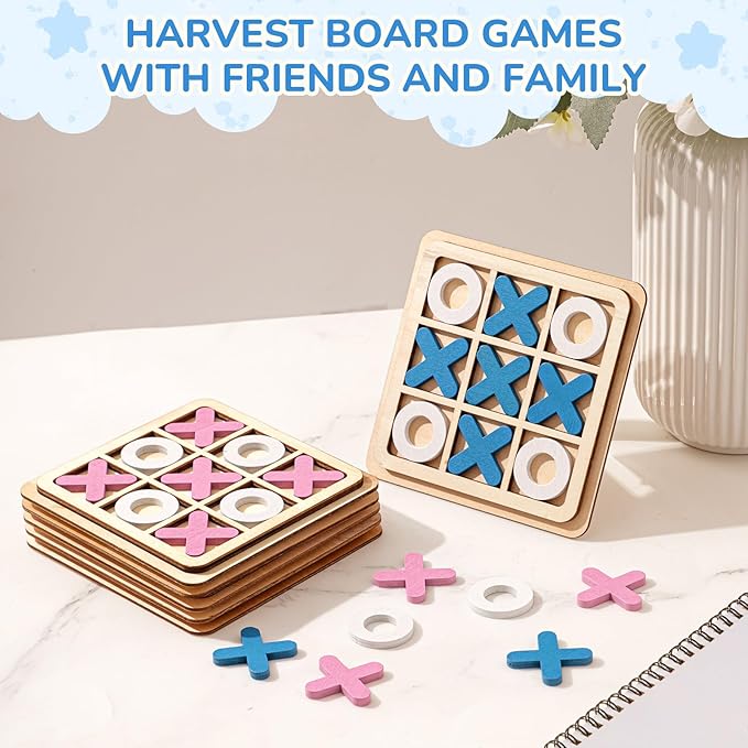 Libima 12 Pcs Wooden Tic Tac Toe Game Mini Family Board Games Classical Puzzle Chess Tabletop Teaches Strategy & Focus, Gifts for Halloween/Road Trip/Travel/Christmas Strategy Toys(Bright Color)