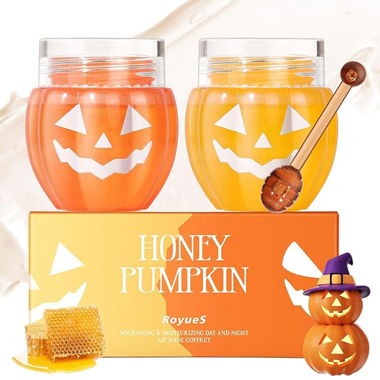 Lip Moisturizer Lip Balm Set, Lip Sleeping Mask, 2PCS Pumpkin & Honey Lip Mask Overnight Improve Dry Lips, Reduce Lip Wrinkles & Dead Skin, Lip Care Products Gift Set For Women