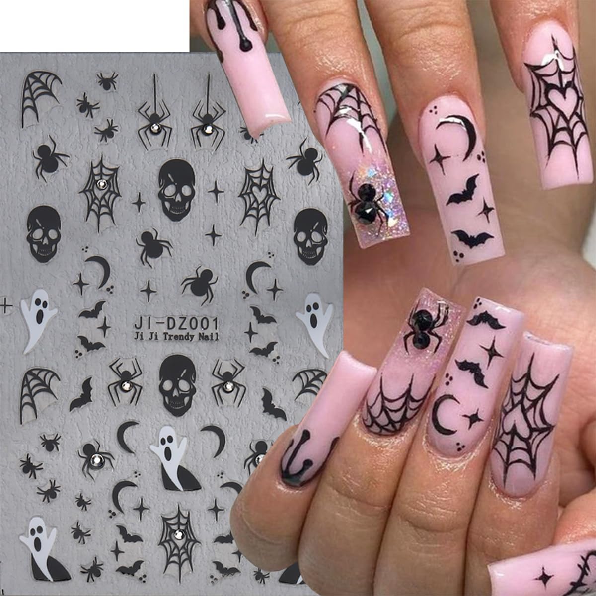 Gothic Nail Decals - 6 Sheets 3D Self-Adhesive Pumpkin Spider Web Wound Nail Stickers DIY Manicure Decoration