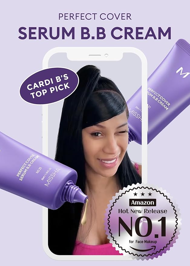 MISSHA M PERFECT COVER SERUM BB CREAM No.33 Tan -Tan with Warm Undertone, BB Cream by Cardi B Pick, Skin Tint, Tinted Moisturizer, Skin Care Foundation Makeup, Korean Makeup, 1.18 Fl oz