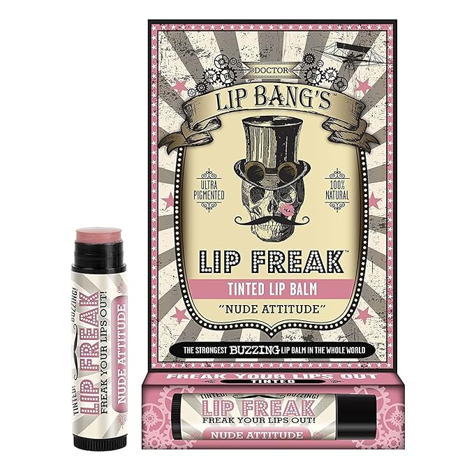 Doctor Lip Bang's BUZZING Lip Balm | Lip Freak | 100% All Natural | Cruelty Free | Nude Attitude | 2 Pack