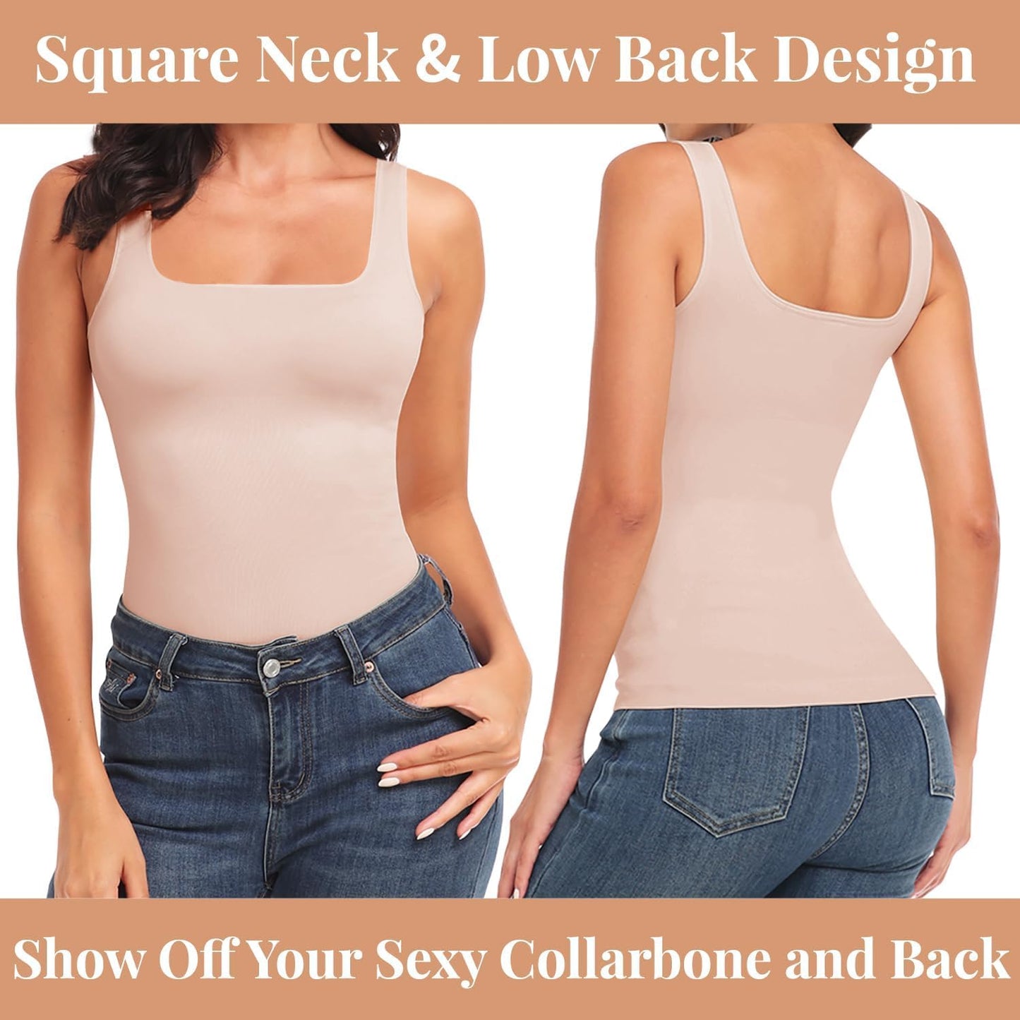 EUYZOU Women's Tummy Control Shapewear Tank Tops Seamless Square Neck Compression Tops Slimming Body Shaper Camisole