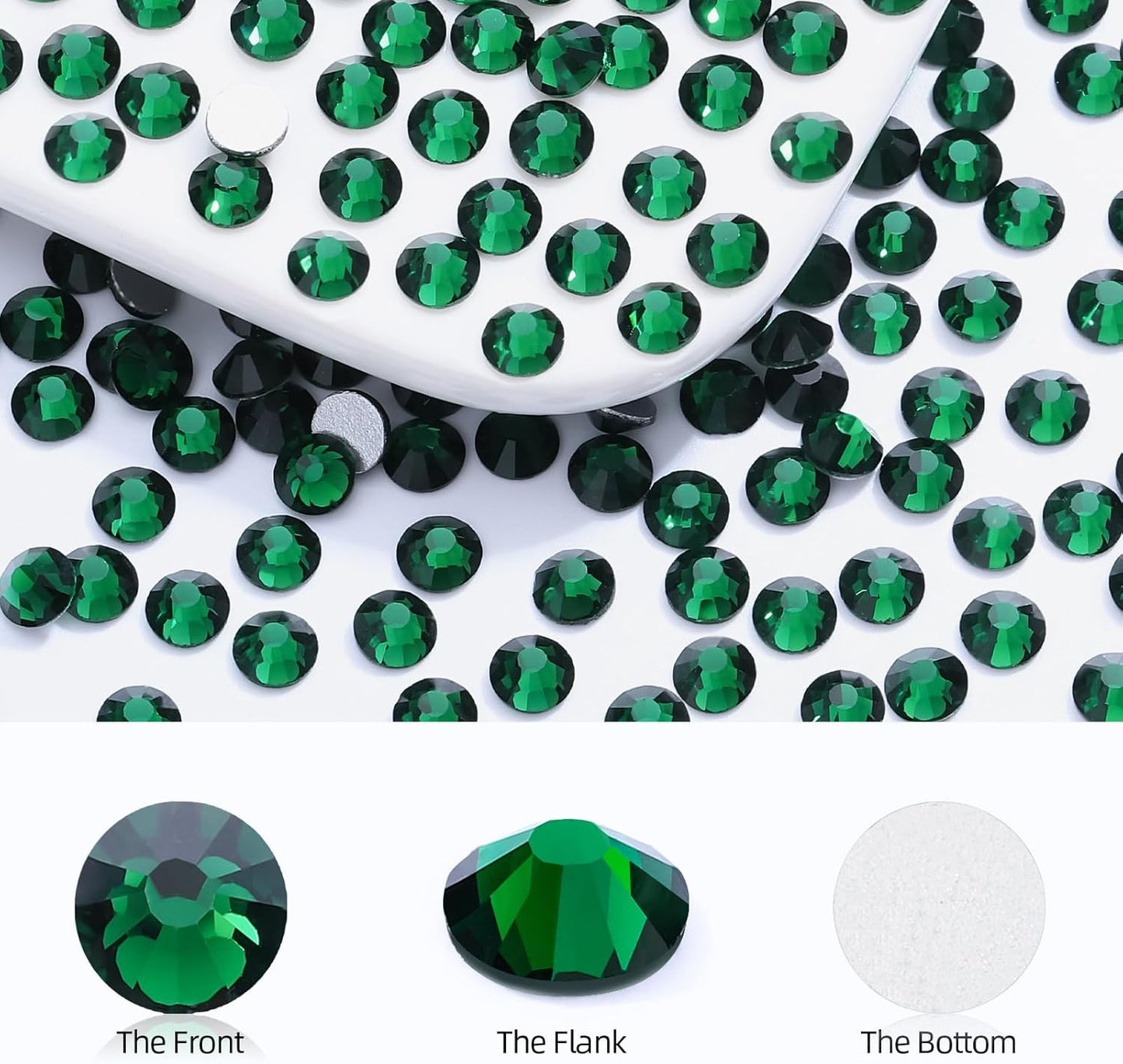 Green Flatback Rhinestones, Glass Rhinestones for Nail Art and Craft, Glue Fix, Loose Crystal Gemstones(Green, SS30, 576pcs, 6.4-6.6mm)