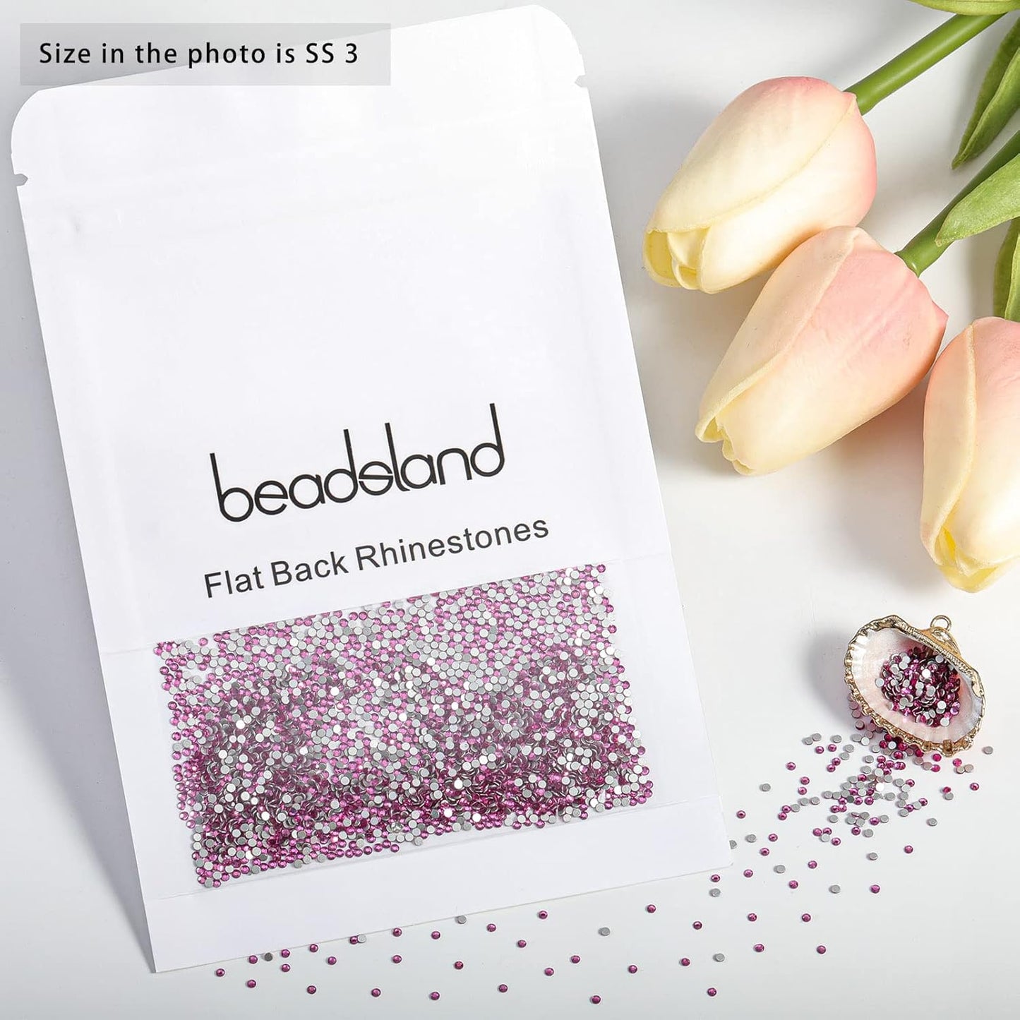Beadsland 1440pcs Flat Back Crystal Rhinestones Round Gems for Nail Art and Craft Glue Fix,Fuchsia,SS3,1.2-1.4mm