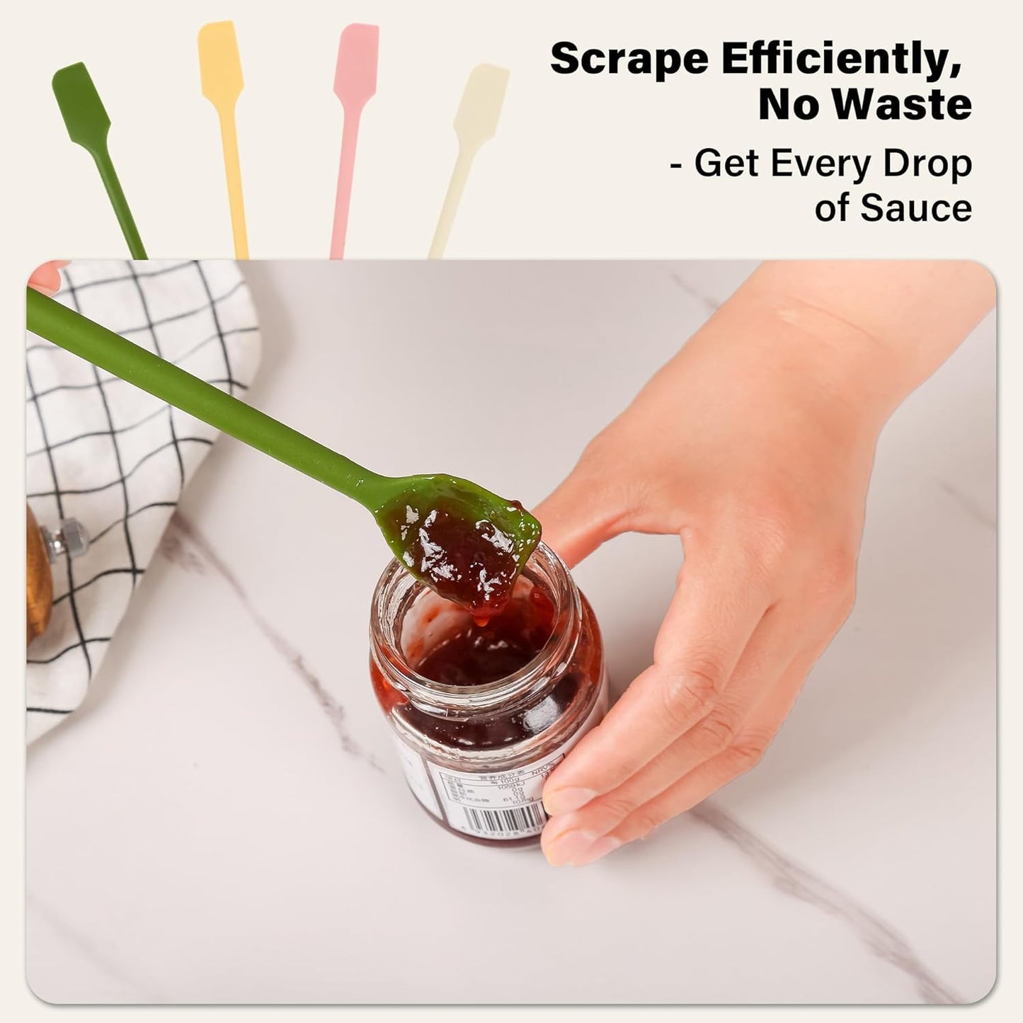 Silicone Jar Scraper Set of 4, Double-Headed, 10.2-Inch, Mini Spatula & Spoon for Jam Jars & Makeup