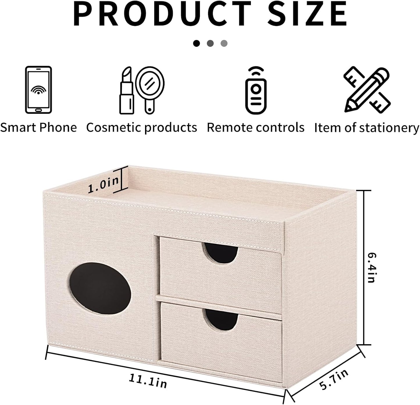 Square Tissue Box Cover with Drawers,Tissue Box Holder with Storage Tray, Makeup Organizer and Desk Organizer,Tissue Holders Decorative for Bathroom Vanity NightStand Dressing Table (Beige)