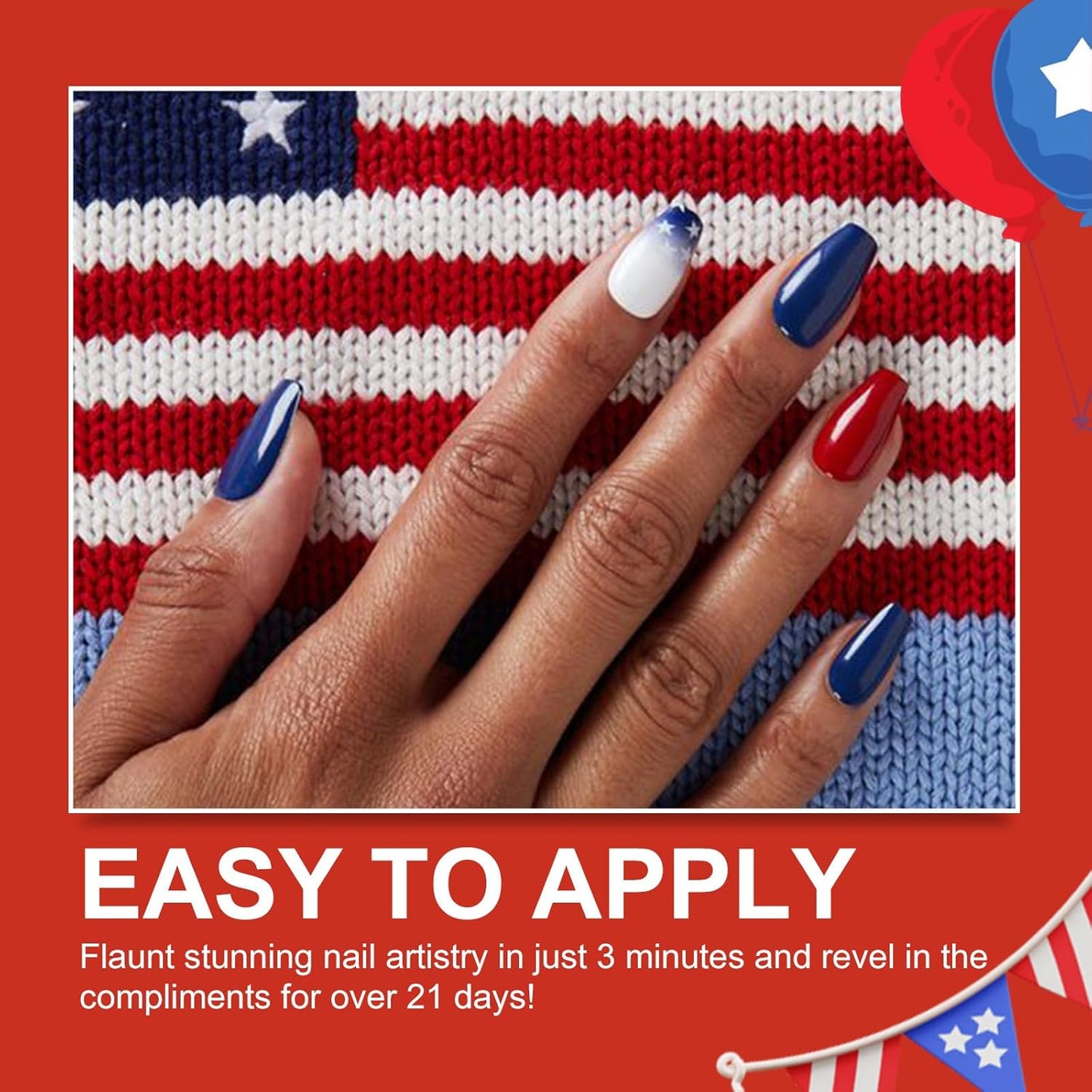 Honey Joy Dip Powder Nail Kit Starter,4 Colors Red White and Blue Nails Fourth of July Firework Dipping Powder Liquid Set with Base Top Coat for Nail Art Manicure Salon DIY, Dip-7pcs-12