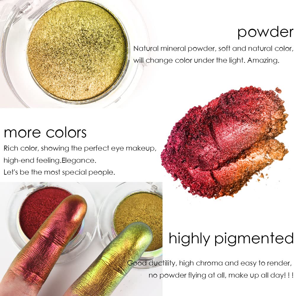 evpct 2Pcs Duochrome Chameleon Chrome Multichrome Eyeshadow Makeup Palette Set Women, Gold green Wine red Gold Metallic Holographic Glitter Sparkle Shimmer Loose Eyeshadow Eye Shadow Palette Makeup
