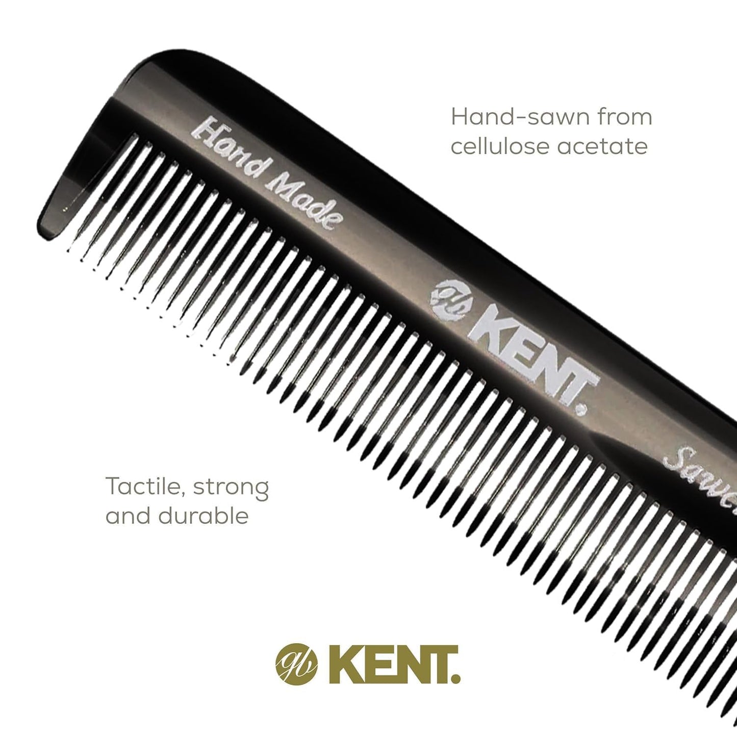 Kent FOT Black Graphite Fine Tooth Comb for Men - Handmade Pocket Comb for Travel, Styling, Fine or Thinning Hair, Mustache and Beard Care Handpolished Saw-Cut Made in England