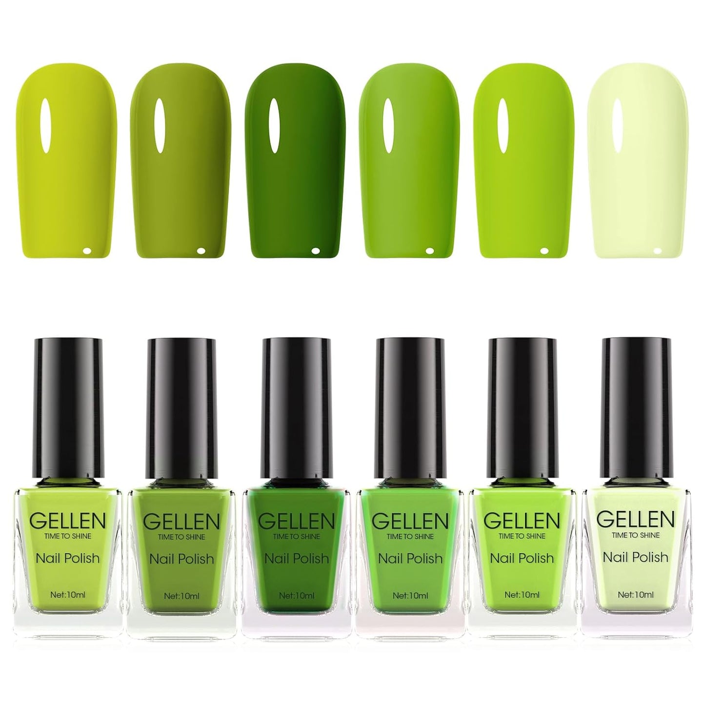 GELLEN Green Nail Polish Non Gel, Fast Air Drying Traditional Regular Green Nail Polish Spring Summer Full Size 6 Colors Lemon Olive Avocado Grass Mint Lime Set for Women Manicure St. Patrick's Day