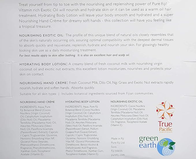 Pure Fiji Nourishing Trio, Ideal Spa Bath Gift Set for Women - Travel Kit - Includes Exotic Body Oil, Hydrating Body Lotion For Women and Nourishing Hand Cream, Guava Scent