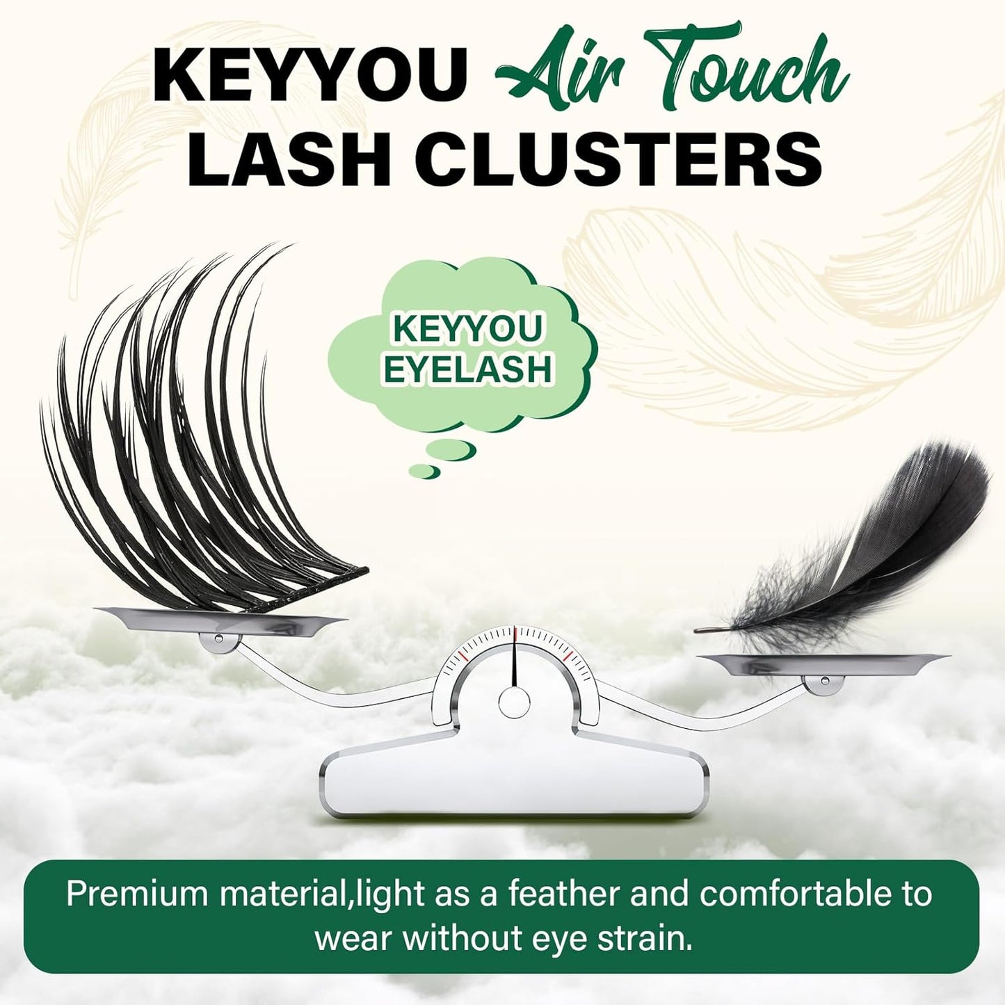 Lash Clusters 144pcs Individual Lashes D Curl 16mm Eyelash Clusters KEYYOU Air Touch Cluster Lashes Super Lightweight Soft Wispy Comfortable Easy DIY at Home(Air03-D-16mm)