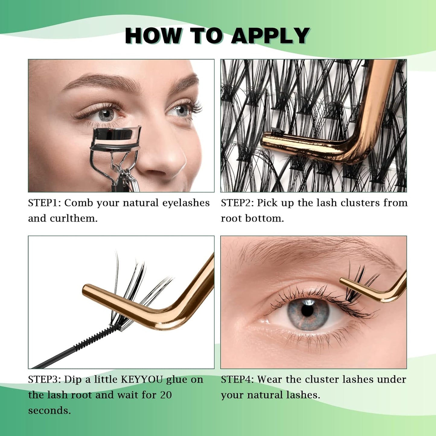 Lash Clusters 300pcs Individual Lashes 30D 0.07D Curl 15mm DIY Eyelash Extension KEYYOU Large Tray Volume Soft&Natural Cluster Lashes(30D-0.07D,15）
