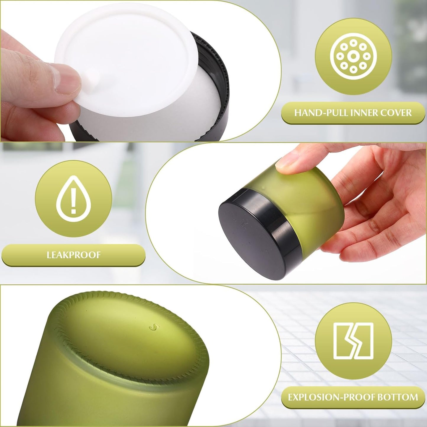 Domensi 48 Pcs 2 oz Glass Jars with Lids Travel Size Round Leakproof Empty Cosmetic Jars with Inner Liners Lid for Storing Makeup Lotions Face Cream Ointments Candle DIY Making (Pea Green)